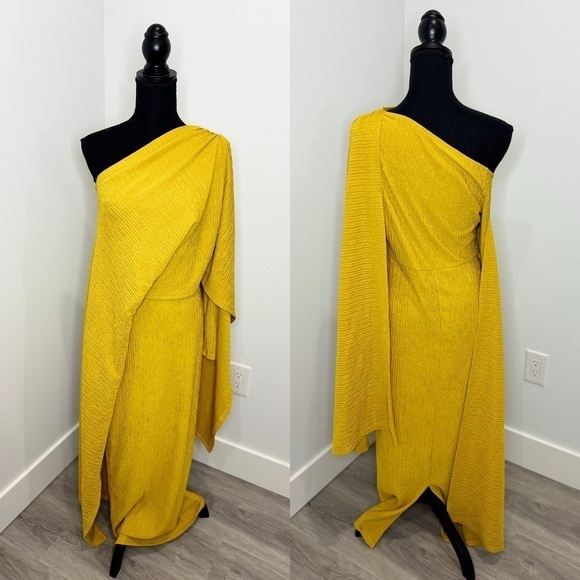 SHEIN Yellow Long Sleeve Cape Formal Dress (L) - Picture 1 of 10